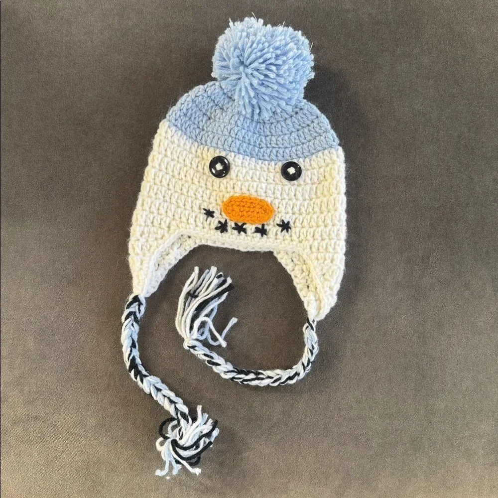Daisy Baby Infant Toddler Snowman Beanie Hat Blue with Pom 0-6 months NEW